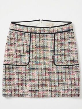 LOFT Multicolor Tweed Mini Skirt with Black Piping